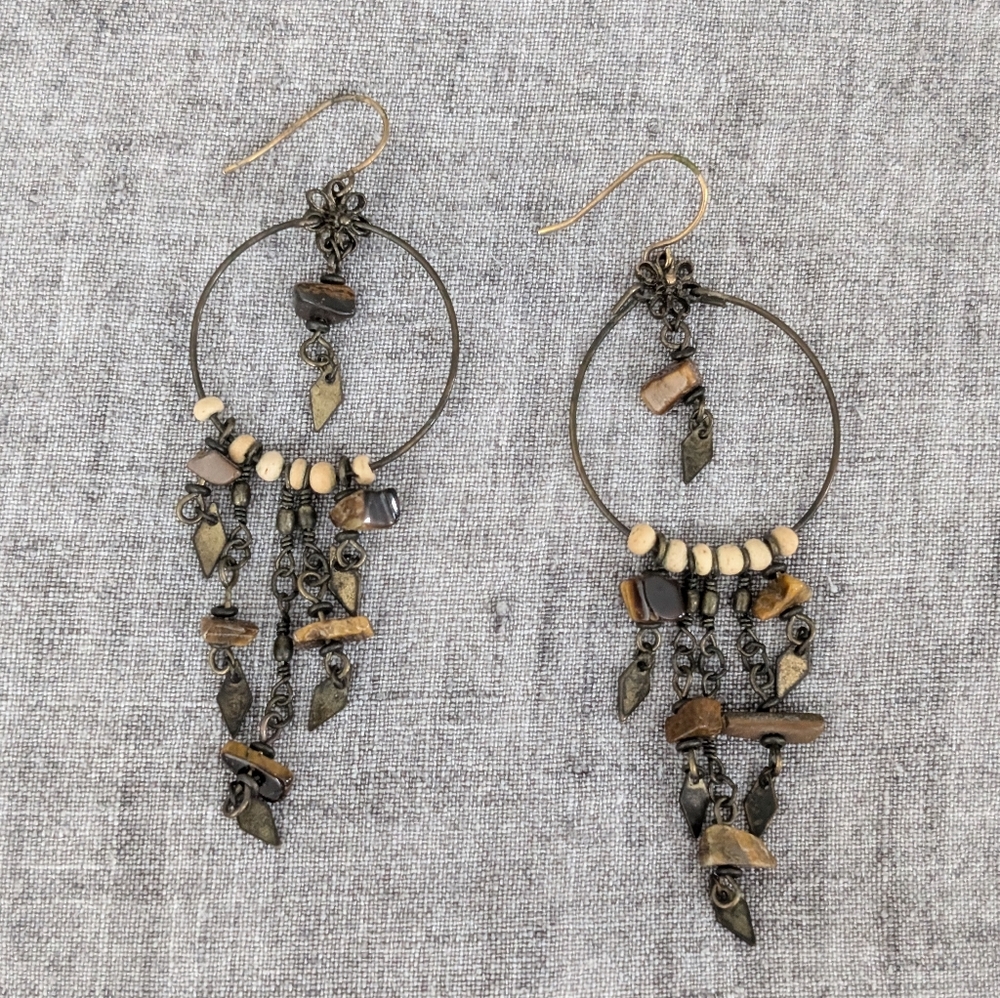 Boho Stone Bead Chandelier Earrings Brown